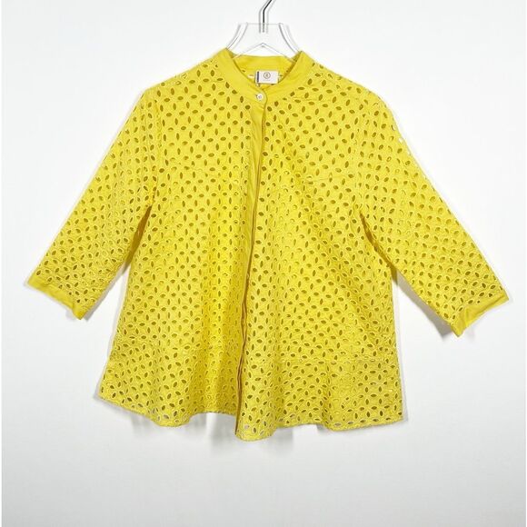 Bogner Women’s Size 12 Eyelet Yellow Button Front Jacket Three Quarter Sleeve - Picture 11 of 11